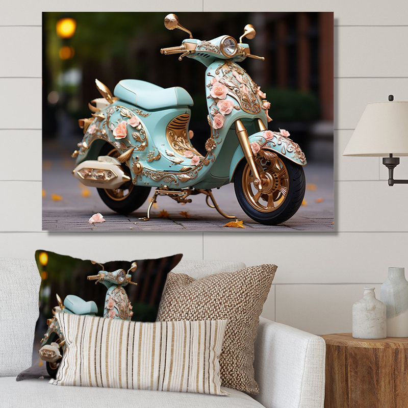 Turquoise, or, scooter personnalisé, croiseur III, impression sur toile, H 34 po x l 44 po x P 1,5 po, Toile tendue