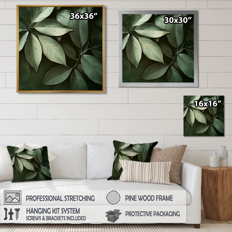 «Forest Leaves Dance Of The Foliage II», art mural grandes feuilles, H 36 po x l 36 po, Argent argent