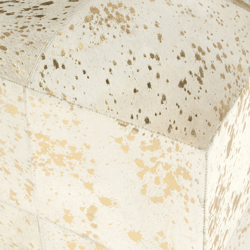 Ilianah 18.25'' Wide Genuine Leather Square Footstool Ottoman, Ivory/Beige Genuine Leather