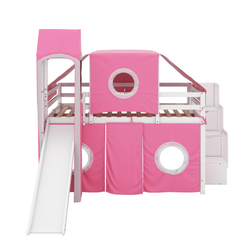 Full Size Loft Bed With Tower, Pink