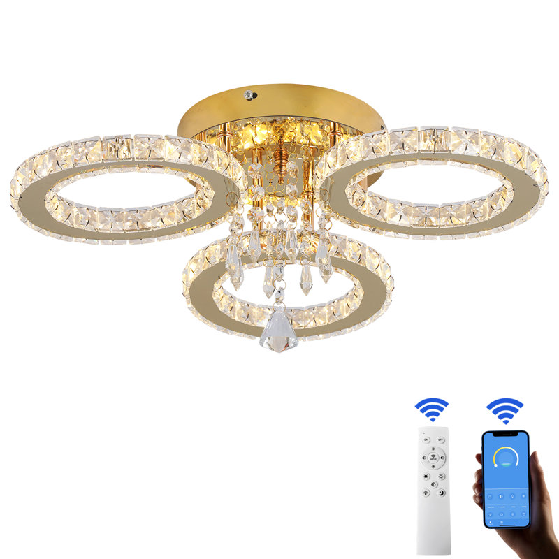 Luxury Ring LED Crystal Chandelier, Gold Finish And K9 Crystal Accents, Yes, 3000 Kelvins-6000 Kelvins, 3 Lights