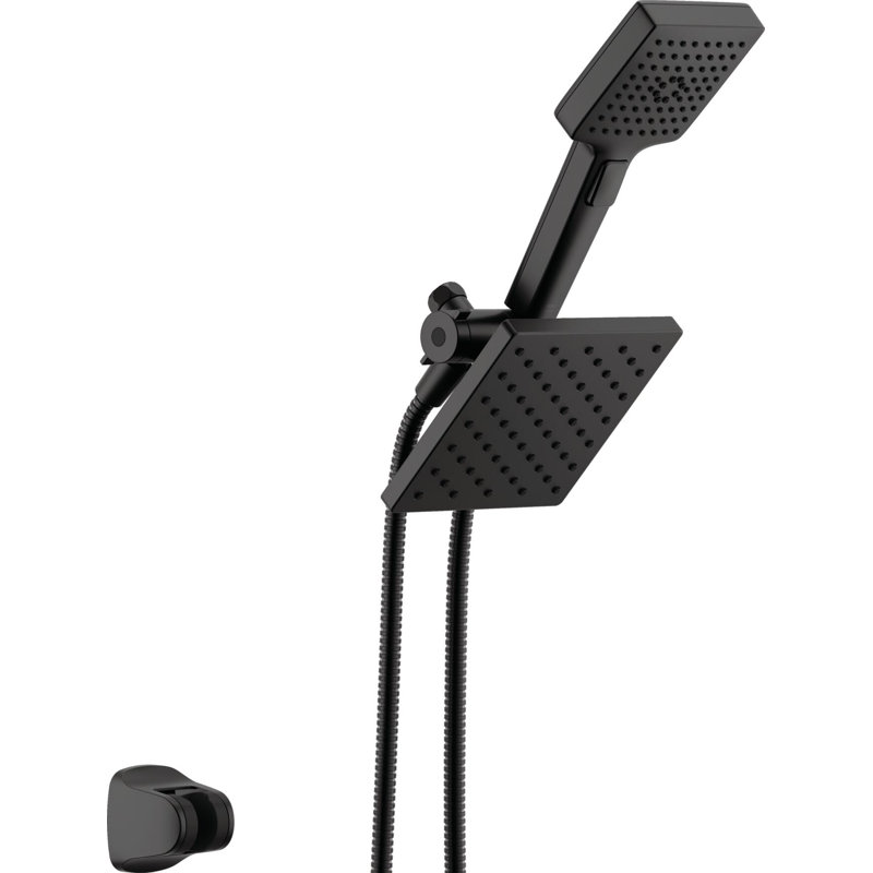 Square 2-in-1 Dual Shower Head with 5-Setting HandHeld Spray 1.75 GPM Matte Black, Matte Black