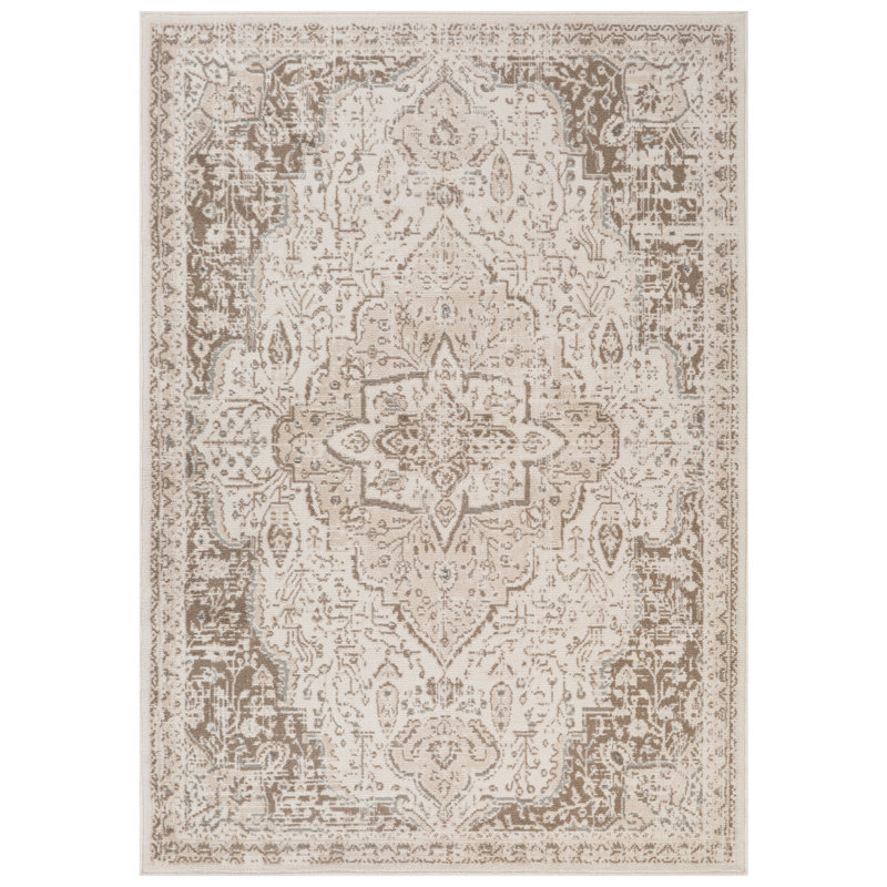 Nimaha Traditional Medallion Durable Performance Taupe/Beige Area Rug, Rectangle 7'10" x 10'2"