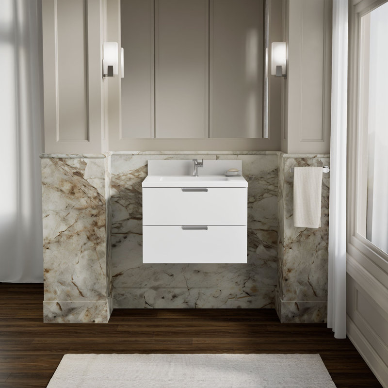 Armoire de salle de bain murale Maxstow avec lavabo et plateau en quartz, Blanc, 24"