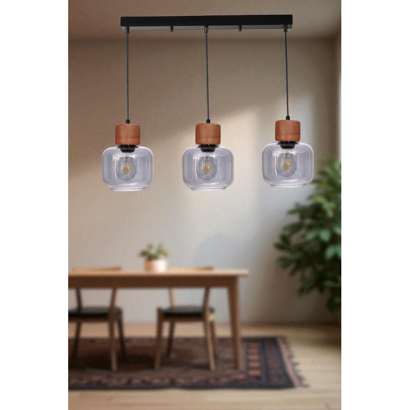 Lustre, 3 niveaux, Gris / chêne / noir, Trois lumières