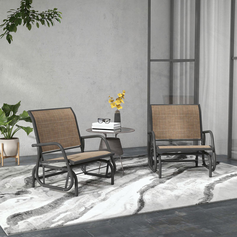 Set of 2 Metal Frame Porch Glider Chairs with Breathable Mesh Fabric, Black
