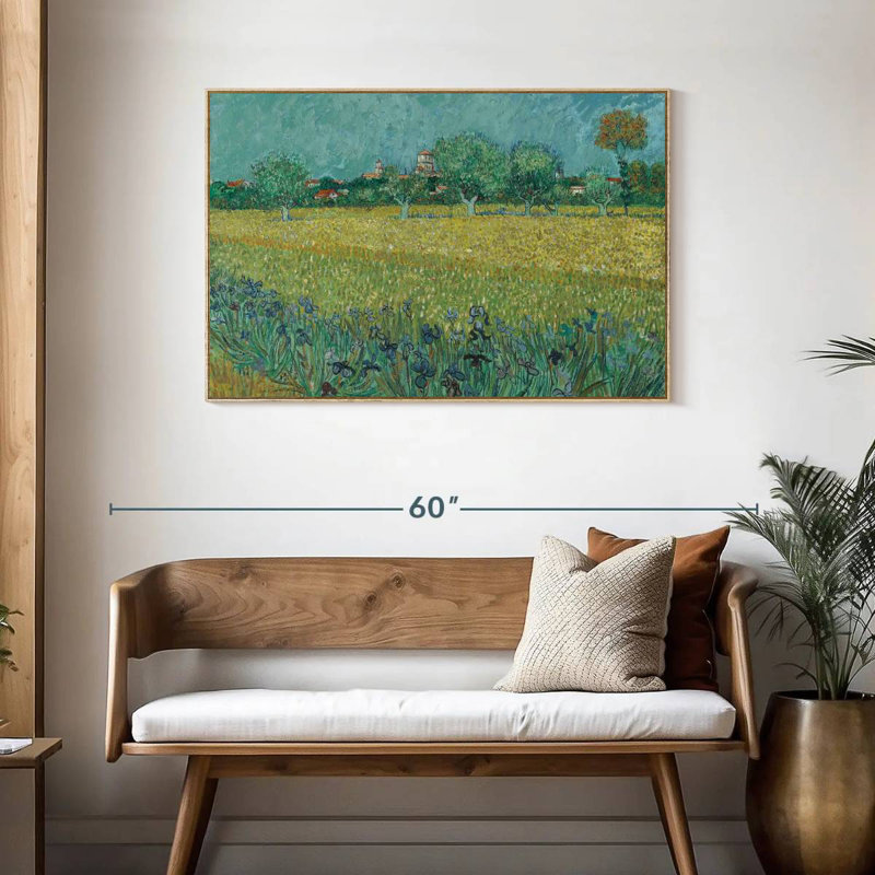Champ avec des fleurs près d'Arles, 19 po x 13 po, Cadre flottant en bois naturel