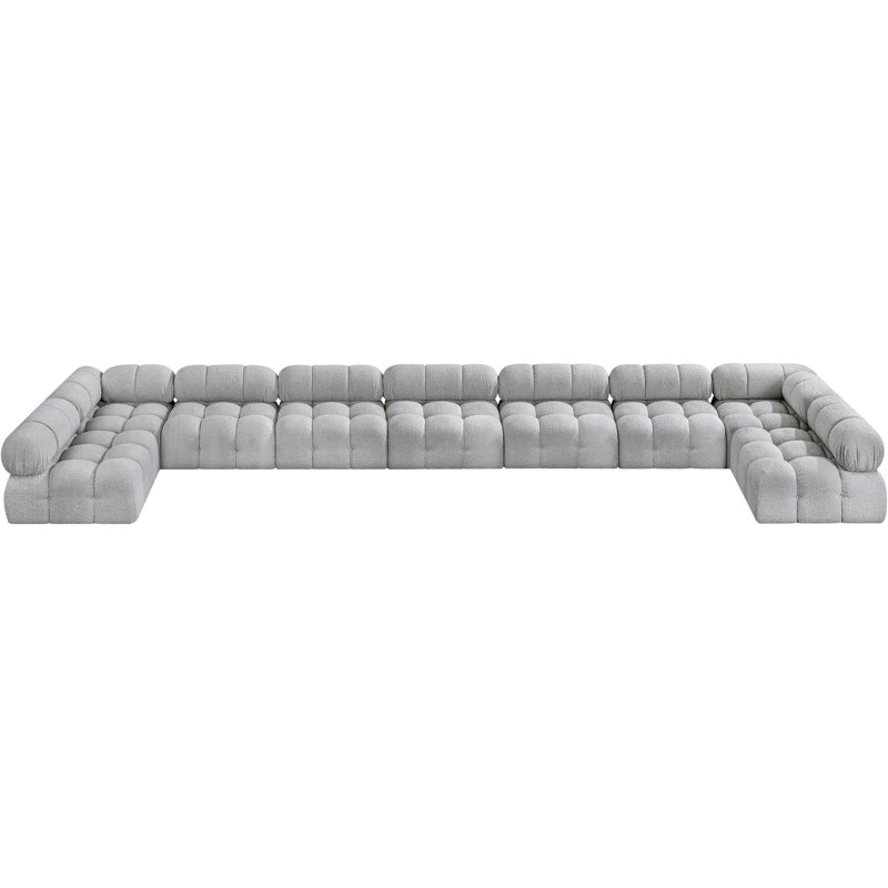 Ames 238" Upholstered Sectional, Grey Boucle Fabric