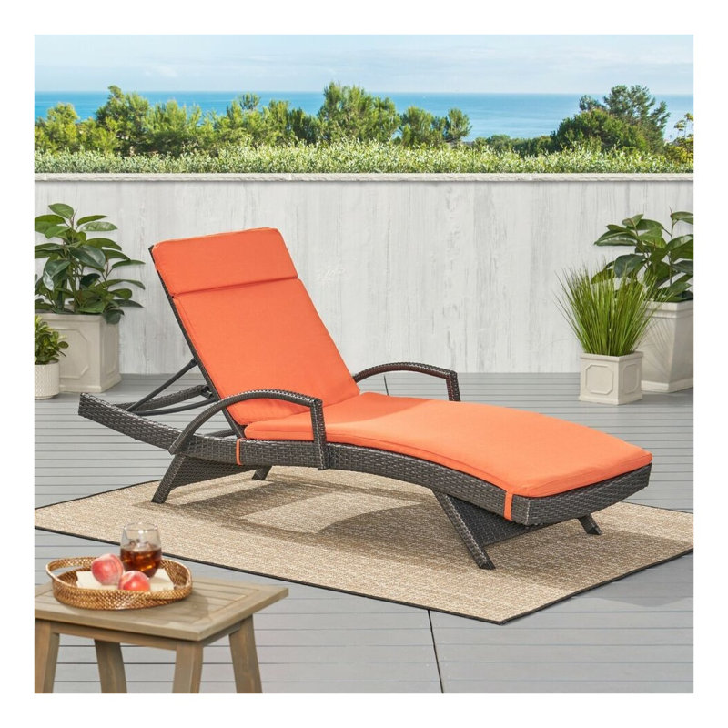 Salem Outdoor Chaise Lounge Cushion - Orange Fabric with Foam Fill (79.25 x 27.5 inches), Orange
