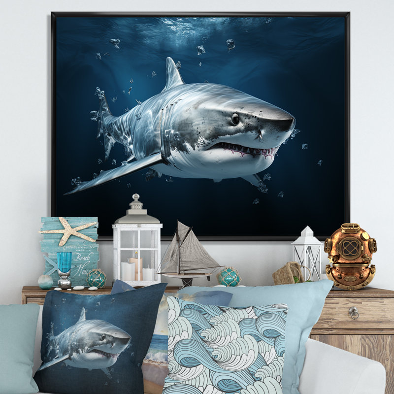 " Oceans Blue Ghost Shark Photography I ", 24" H x 32" W x 1" D, Black Floater Framed