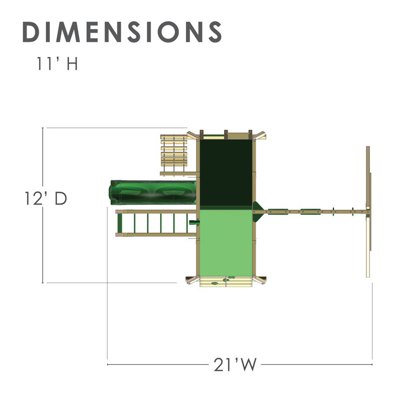 Redwood and Green Cedar Playground System with Slide and Swings