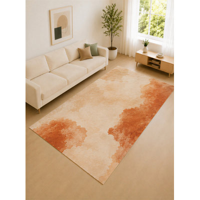 "Ultra Lightweight" Large 6'7" x 9'10" Coral Peach and Ivory Abstract Bloom Area Rug for Living Room, Soft Low Pile Carpet with Non-Slip Silicone Backing, Decor for Bedroom  and  Home Office