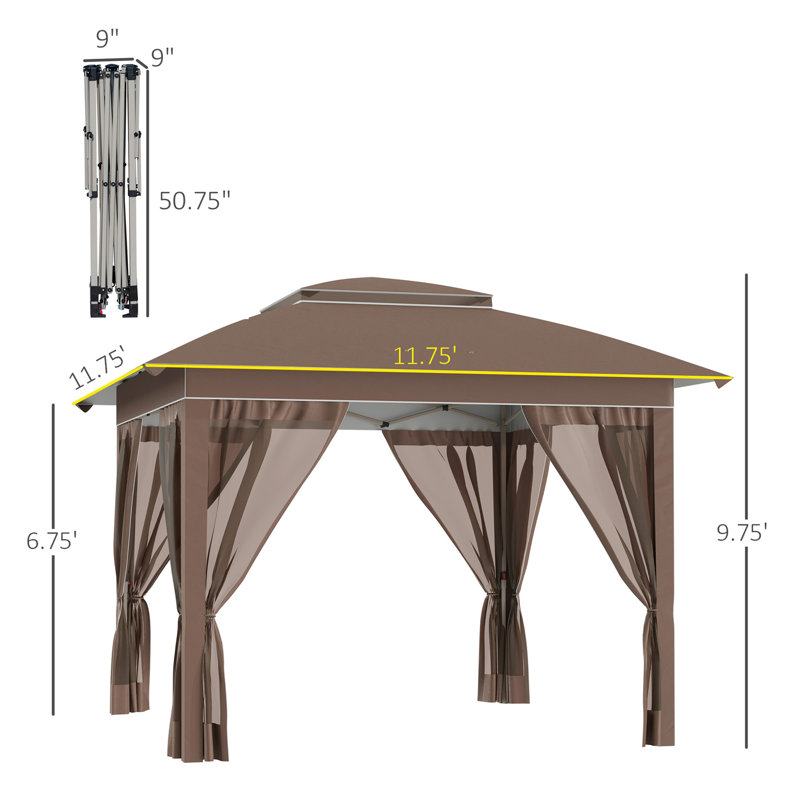 12' X 12' Pop Up Canopy Tent With Netting And Carry Bag, Instant Sun Shelter With 137 Sq.Ft Shade, Tents For Parties, Height Adjustable, For Outdoor, Garden, Patio