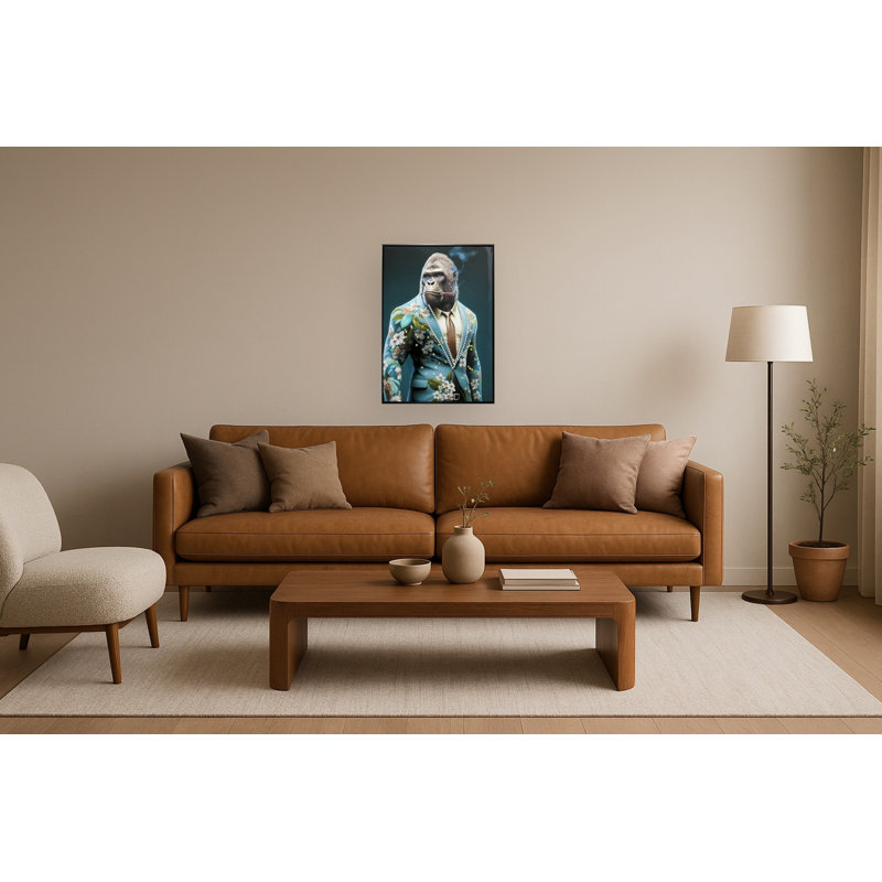 «Teal suit Gorilla», art sur toile - 21 po x 29 po - cadre noir