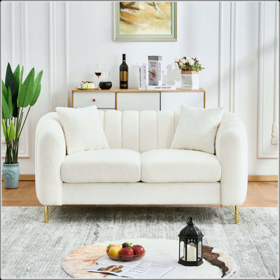 61" Chenille Loveseat Sofa with Gold Metal Legs