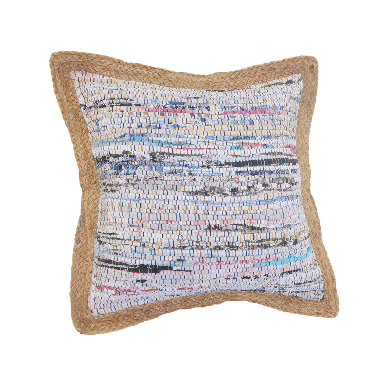 Pastel Striped Cotton and Jute Square Throw Pillow