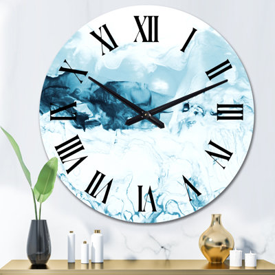 Bleu et blanc, nuages liquides Art I - horloge murale moderne