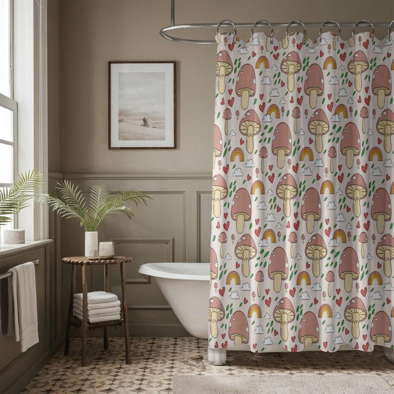 Rideaux de douche 1 pièce Retro Shroom, H 74 po x l 71 po