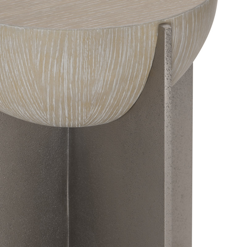 Beige Round Wood and Metal Accent Table