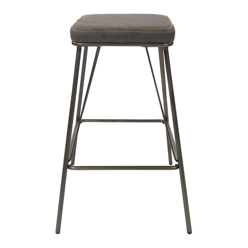 Mellinger Upholstered Counter Stool with Metal Frame, Charcoal Faux Leather, Counter Stool (26" Seat Height)