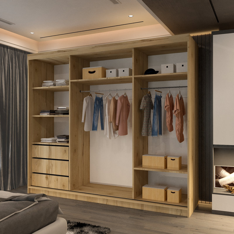 Chuipek 3 Door Manufactured Wood Wardrobe, Oak
