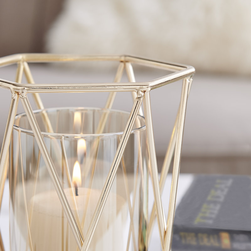 Prism Warm Gold Hurricane Candle Holders (Set of 2)