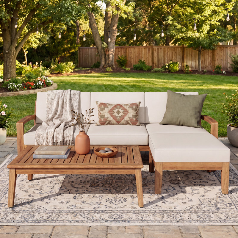 Ensemble de conversation modulaire pour patio avec coussins 3 personnes Acacia, Teck
