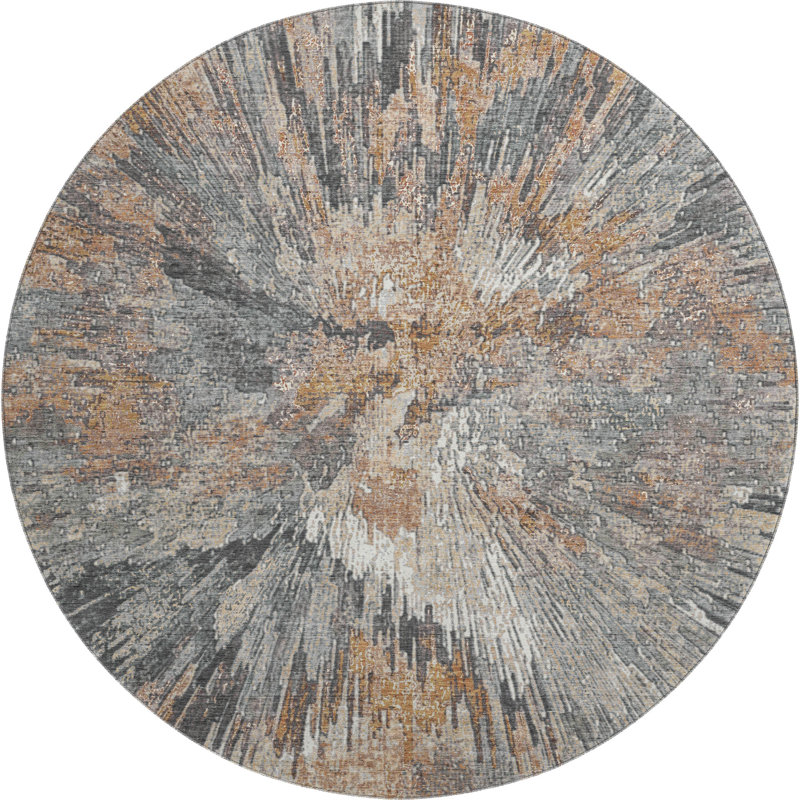 Premium Machine Washable Mayfield AMF2283 Abstract Rug, 8' Round, Copper