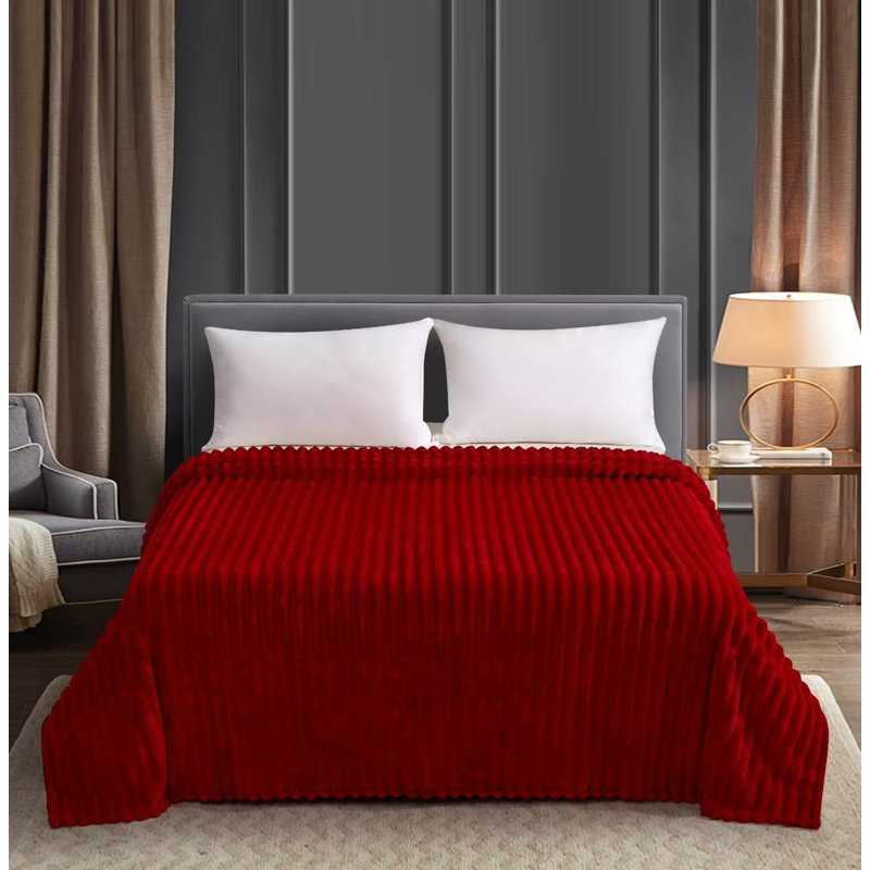 Luxury Soft Warm Ribbed Throw Faux Fur Blanket Sofa Bed Chair Fleece Small Large Machine Woven Throw Blanket, Red