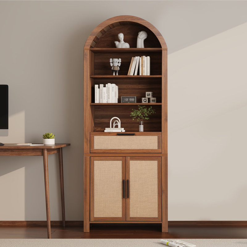 Aterlia 78.7" Arched Storage Bookcase, Brown, 78.7"