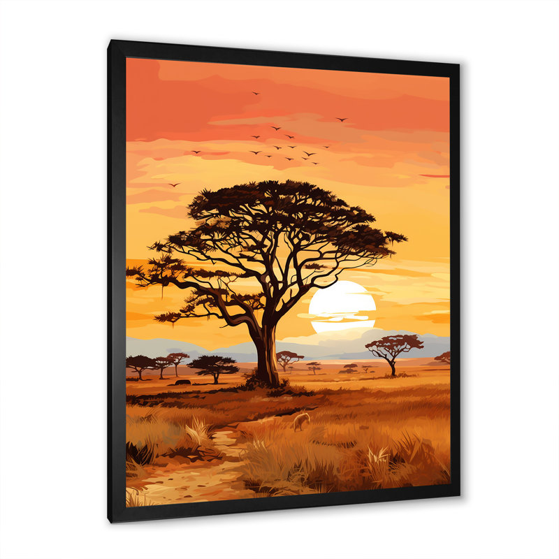 «African Tree Ambiance Savana», reproduction d'art sur toile, arbre africain, H 44 po x l 34 po, Cadre simple noir