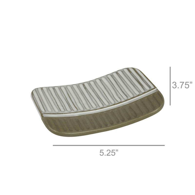 White and Beige Ceramic Linear Pattern Soap Dish