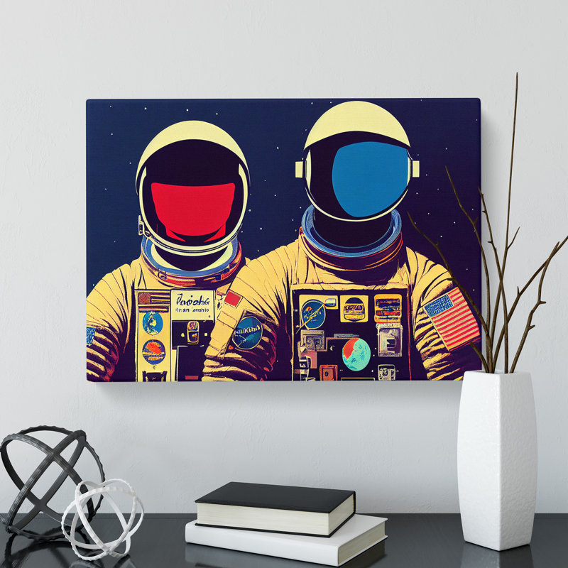 Two Retro Astronauts Vol.3 - Wrapped Canvas Print, 35cm H x 50cm W x 3cm D