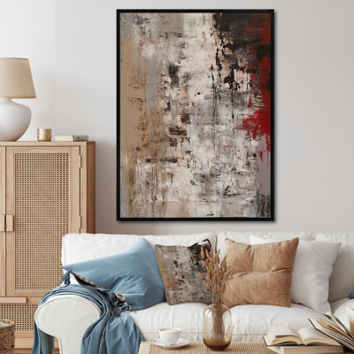 Fading Passion Abstract In Retro Beige And Red I - Abstract Painting Wall Art