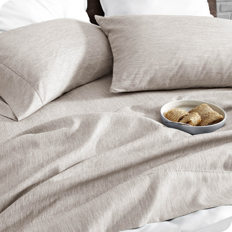Bare Home Ultra-Soft Microfiber Sheet Set, Queen Sheet Set + 1 Fitted Sheet + 2 Pillowcases, Heathered Pebble