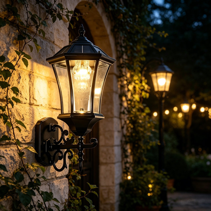 Solar Outdoor Wall Lanterns Classic Black Aluminium