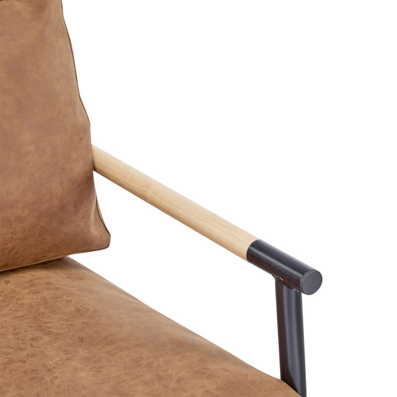 27.56" Accent Chair with Solid Wood Armrests, Black, Brown