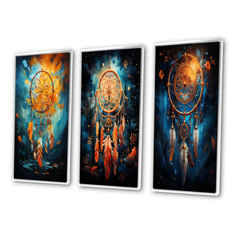 «Mystic Dreamcatcher Dreamscape», 3 pièces sur toile, Cadre blanc, H 40 po x l 60 po