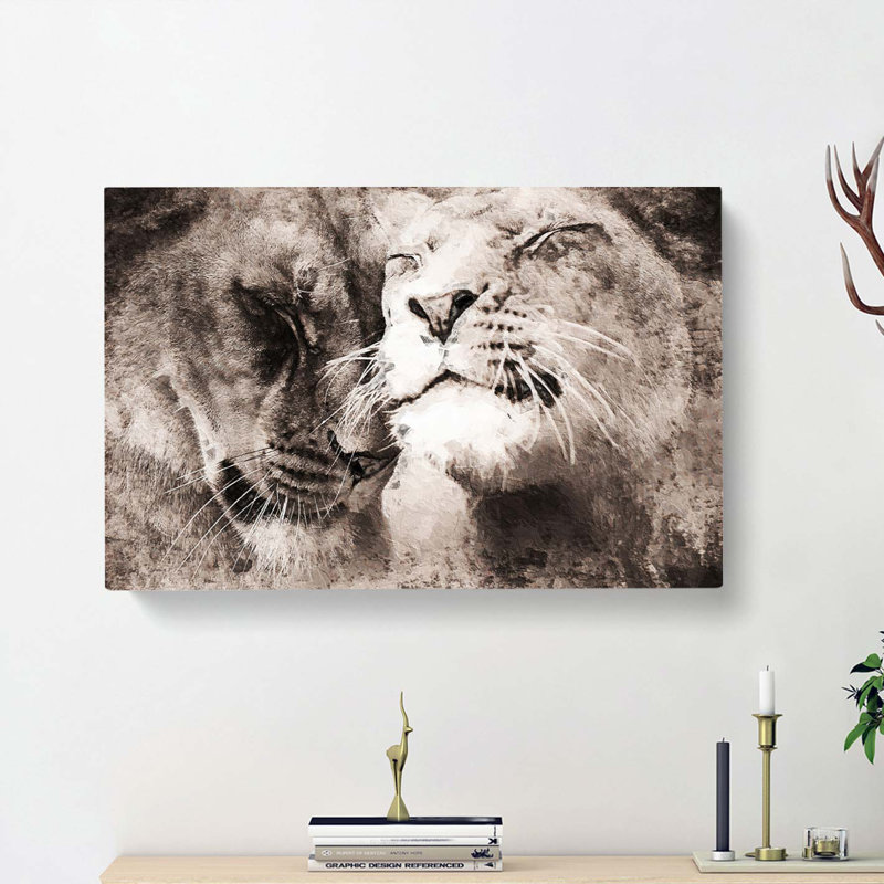 Pair Of Loving Lions - Wrapped Canvas, 35cm H x 50cm W x 3cm D