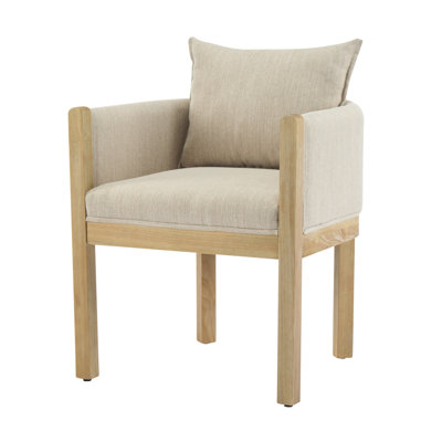 Fauteuil en lin rembourré avec pieds en bois d'hévéa naturel (ensemble de 2)