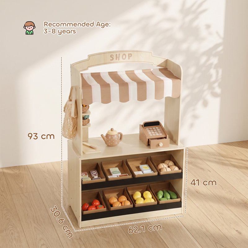 AIYAPLAY Pretend Play Shop Wooden Kids Grocery Store Playset with Play Food