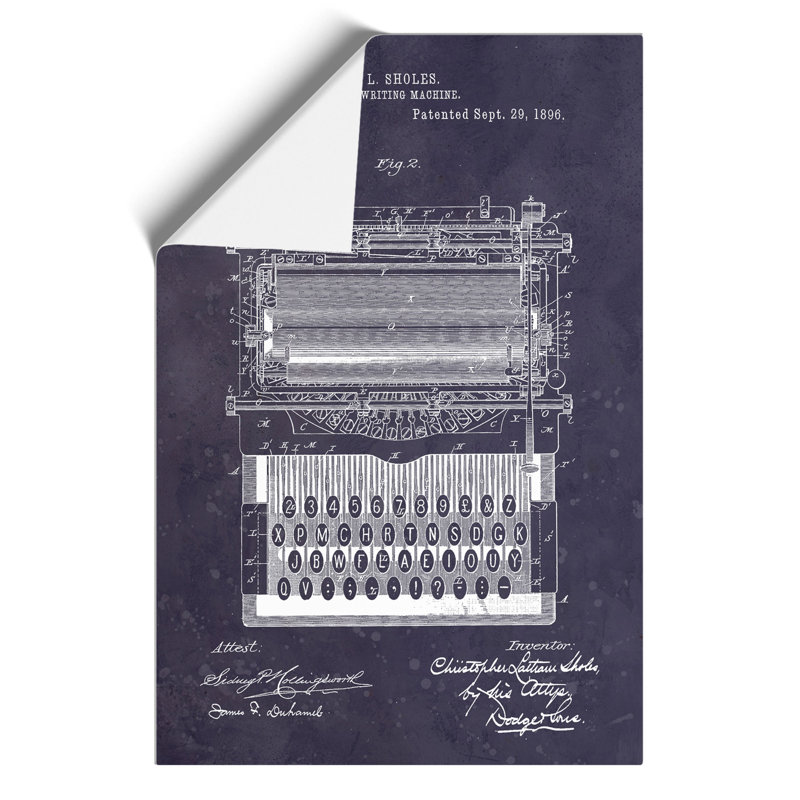 Typewriter Patent Dark - Unframed Drawing, 42cm H x 30cm W x 0.1cm D