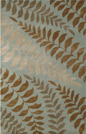 Tapis décoratif bleu en laine Touffeté à la main à motif floral Eliane, Rectangle 2 pi x 3 pi