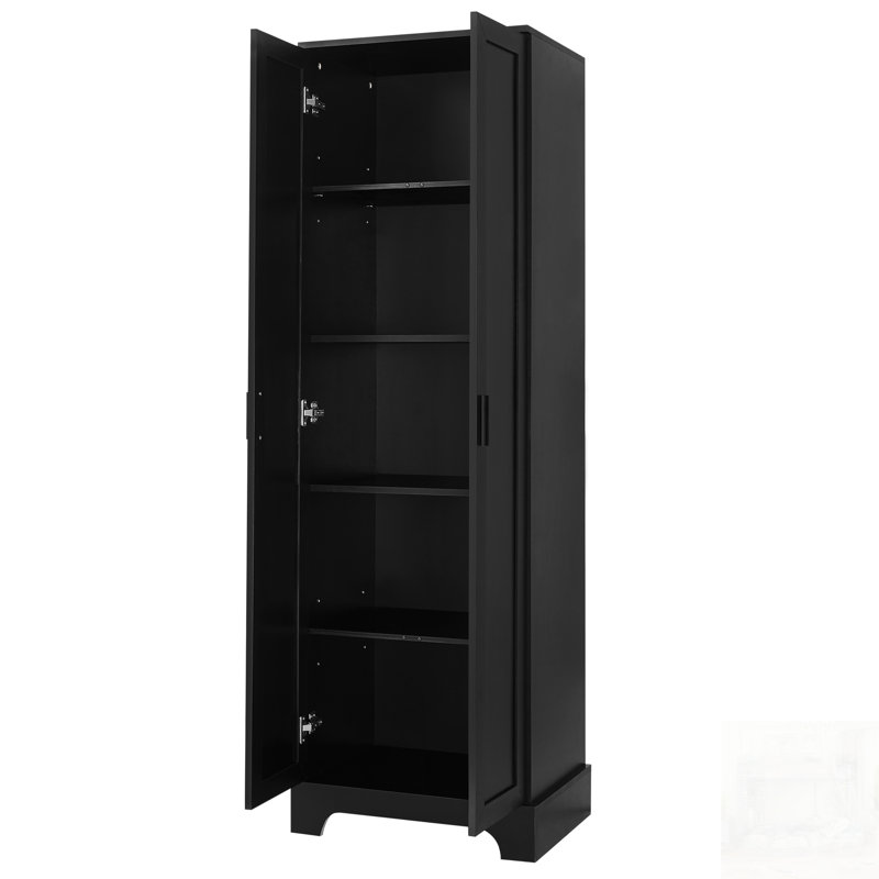 Durable MDF Storage Cabinet With Adjustable Shelves And Anti-Tipping Device For Bathroom, Office, And Home, Black