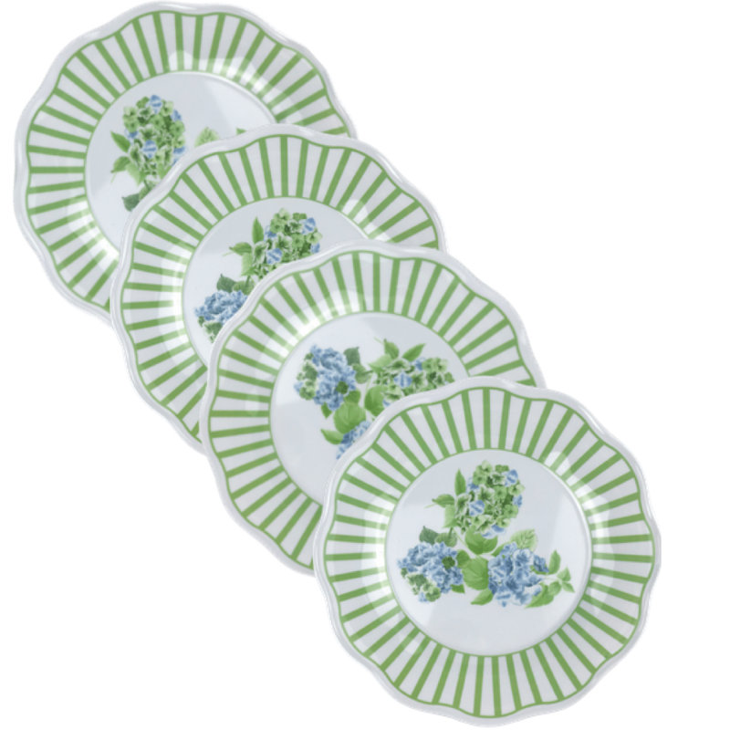 BEAUTIFUL SET OF HYDRANGEA GARDEN GREEN SALAD PLATES (4)