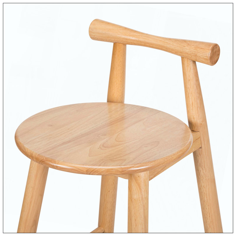 Ensemble de 2 tabourets d'intérieur en bois d'hévéa avec une finition naturelle pour un usage domestique