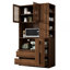 Armoire de cuisine avec étagère de rangement coulissante multifonctionnelle, étagère latérale à 4 niveaux, 2 tiroirs, avec porte vitrée, cloche à nourriture autoportante avec support pour micro-ondes