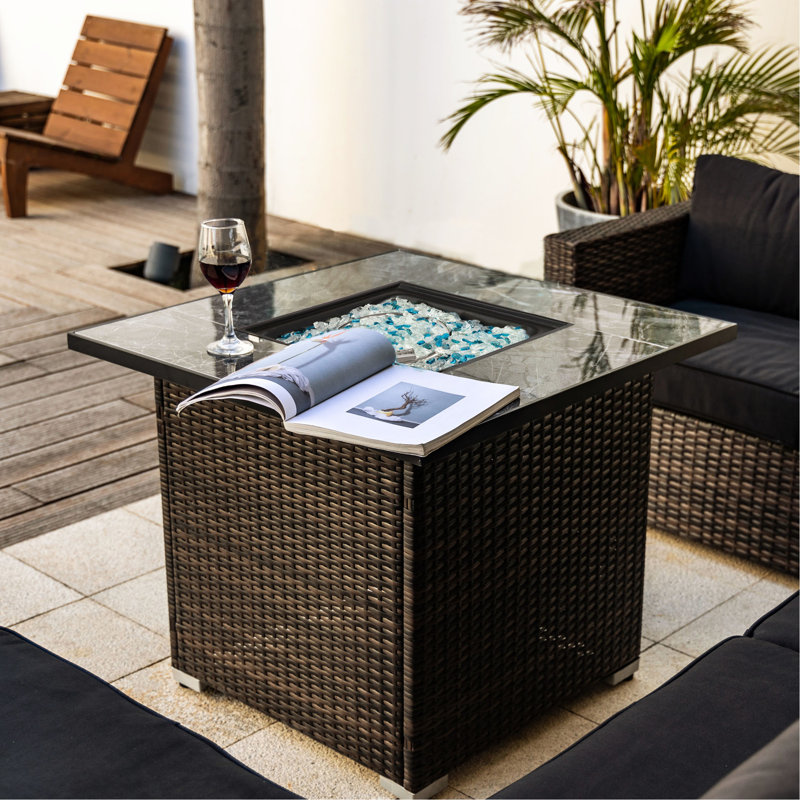 Outdoor Fire Table With Propane Gas, 30Inch, 40000Btu Heat Supply Capacity Efficiency, , Ceramic Tile Tabletop, Flame Adjustable, Rain Cover 30Inch Gas Pit Table, Output, -Colored Surface, Steel