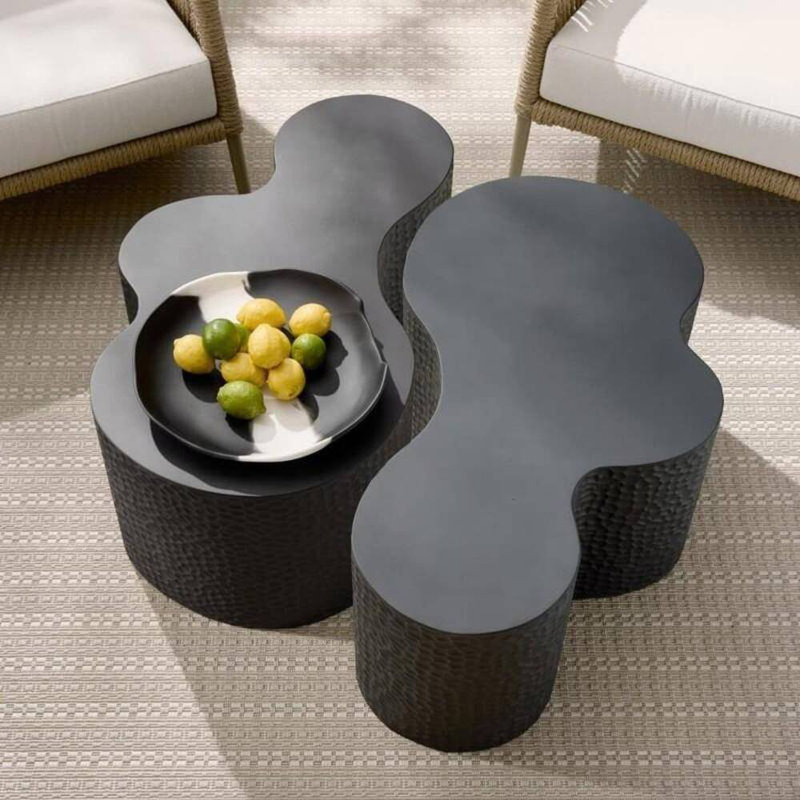 Indio Outdoor Free Form Coffee Table, Matte Black, 14" H x 37" L x 22" W