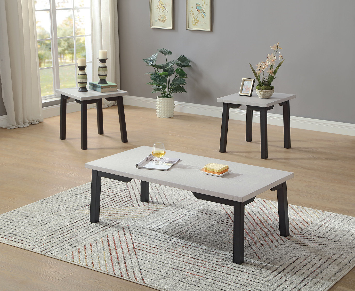 George Oliver 3PC Beige Brown Coffee Table Set Coffee Table And 2 End george-oliver-3pc-beige-brown-coffee-table-set-coffee-table-and-2-end